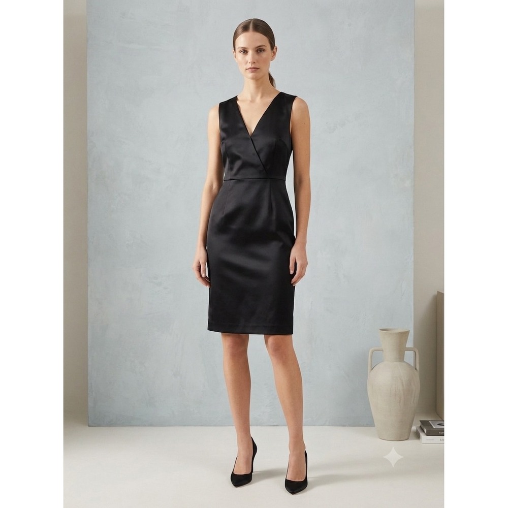 ba&sh Agnes Black Sleeveless V-Neck Satin Sheath Dress Linen Blend 2